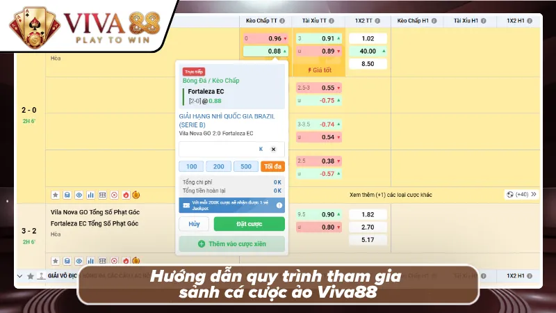 Bảng thao tác đặt cược bóng đá ảo trực quan sắc nét